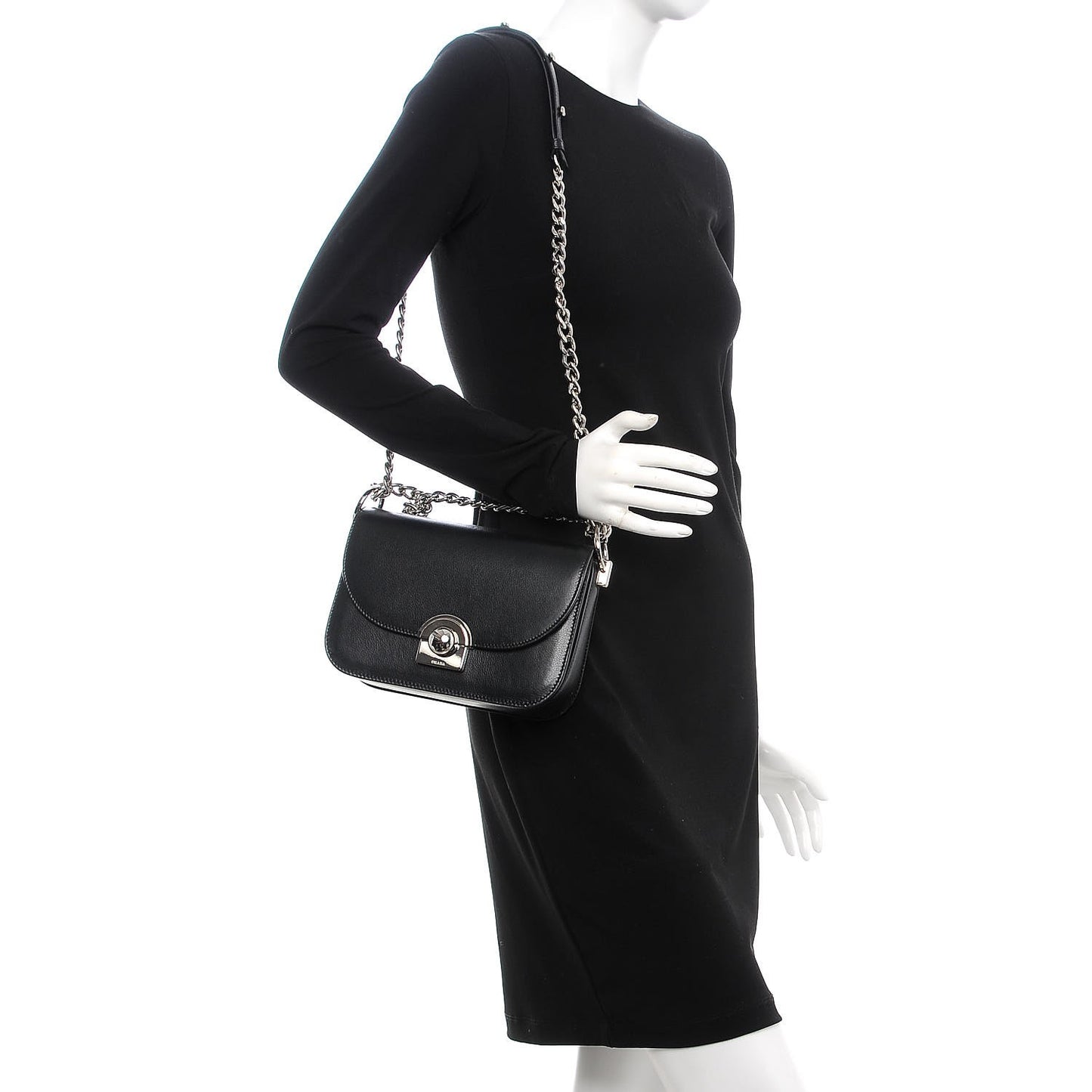 Glace Calfskin Arcade Crossbody Bag Black