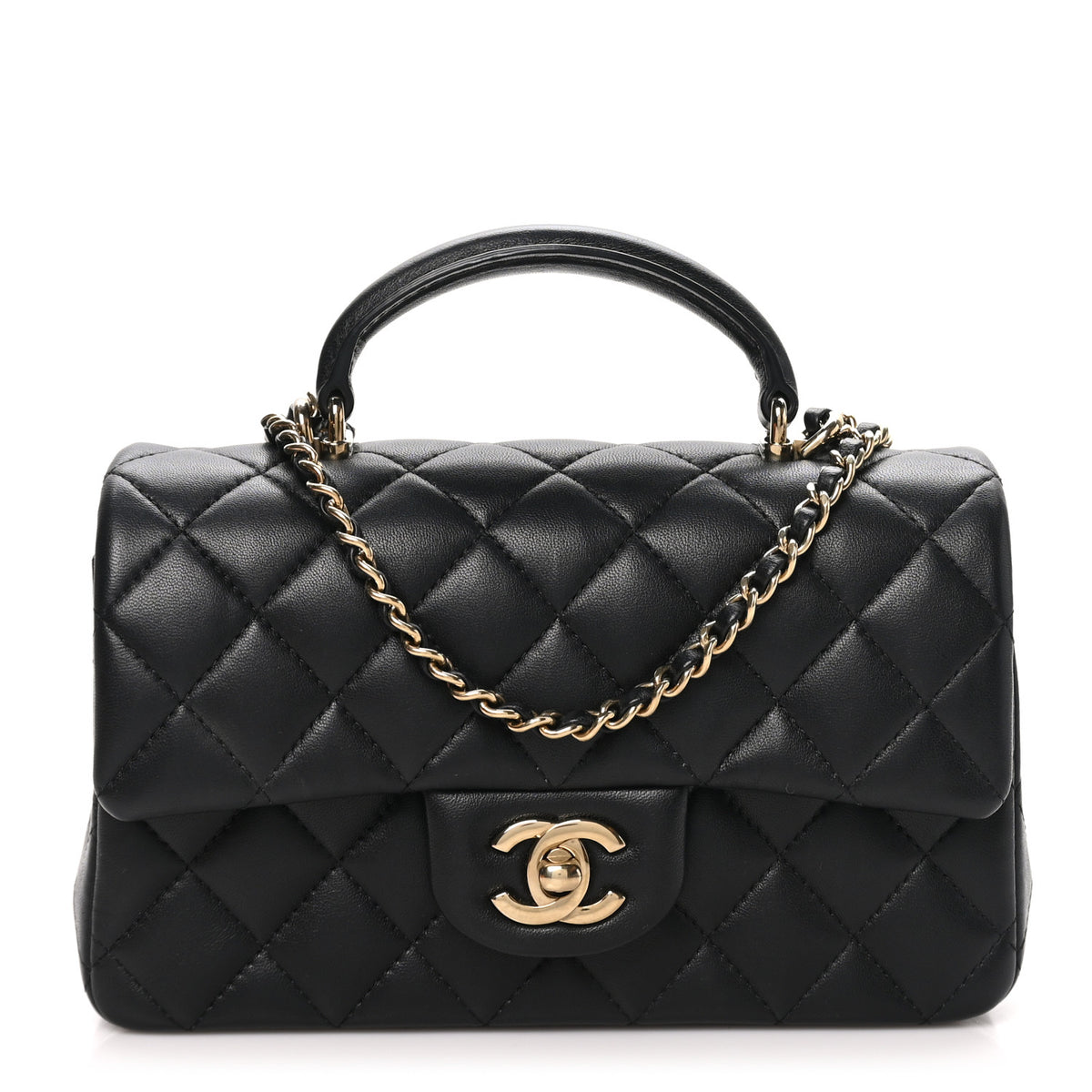 Chanel Lambskin Quilted Mini Top Handle Rectangular Flap Black 1 of 11