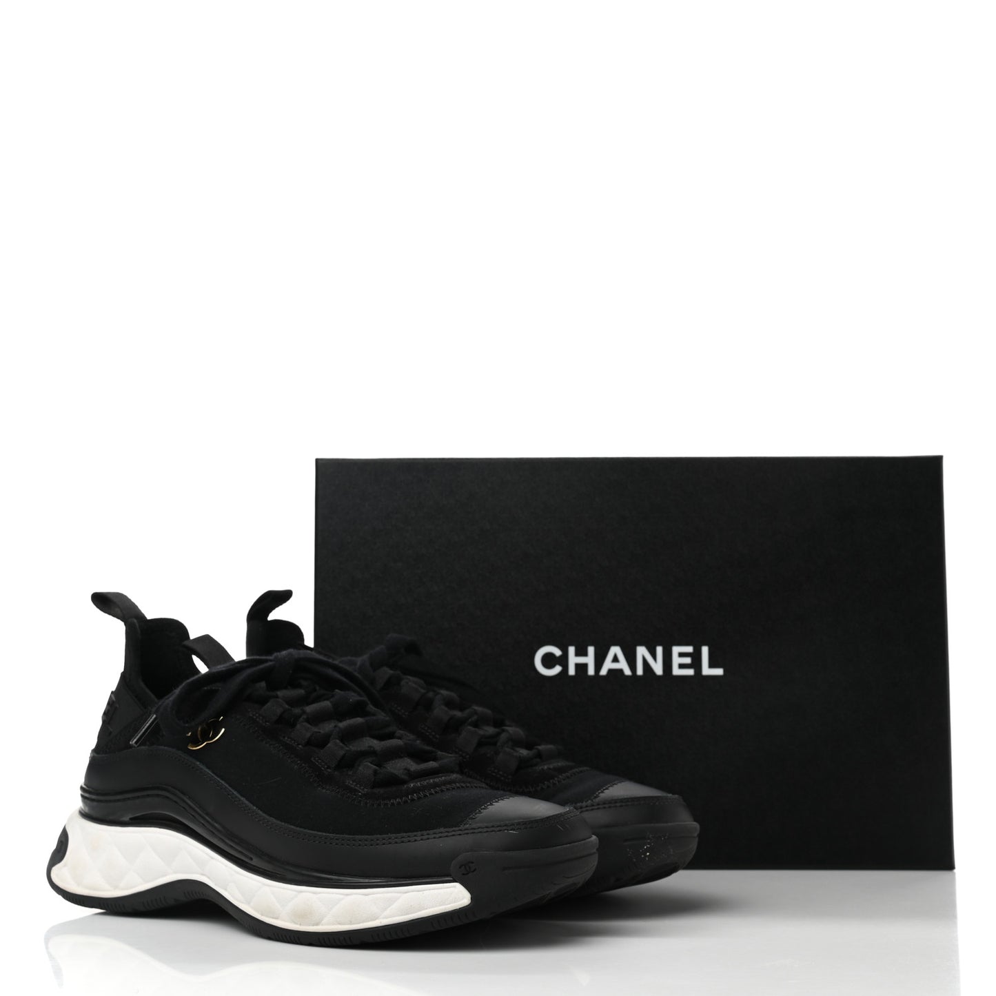 Velvet Calfskin Mixed Fibers CC Sneakers 37.5 Black