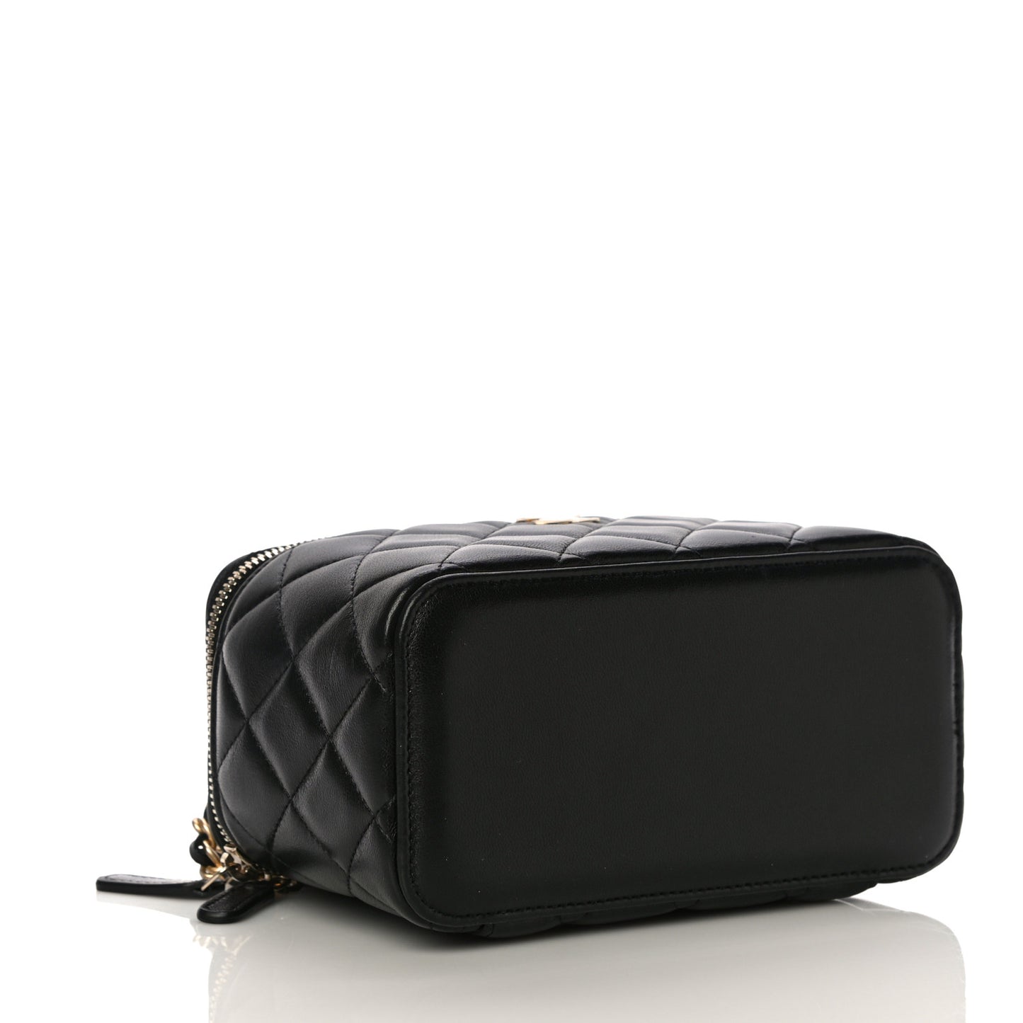 Lambskin Quilted Small Top Handle Vanity Case With Chain Black