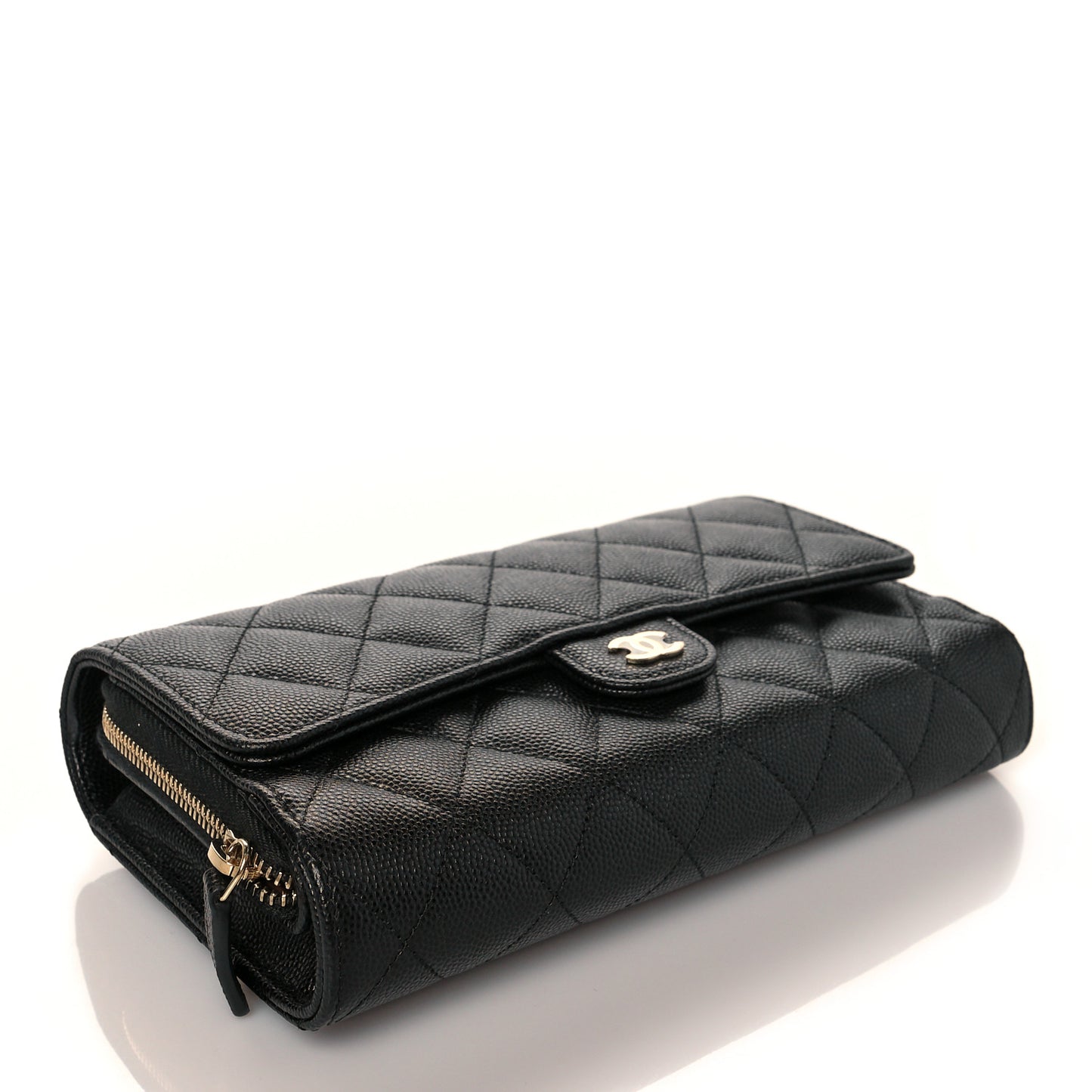Caviar Quilted Phone Holder Wallet on Removable Chain Black