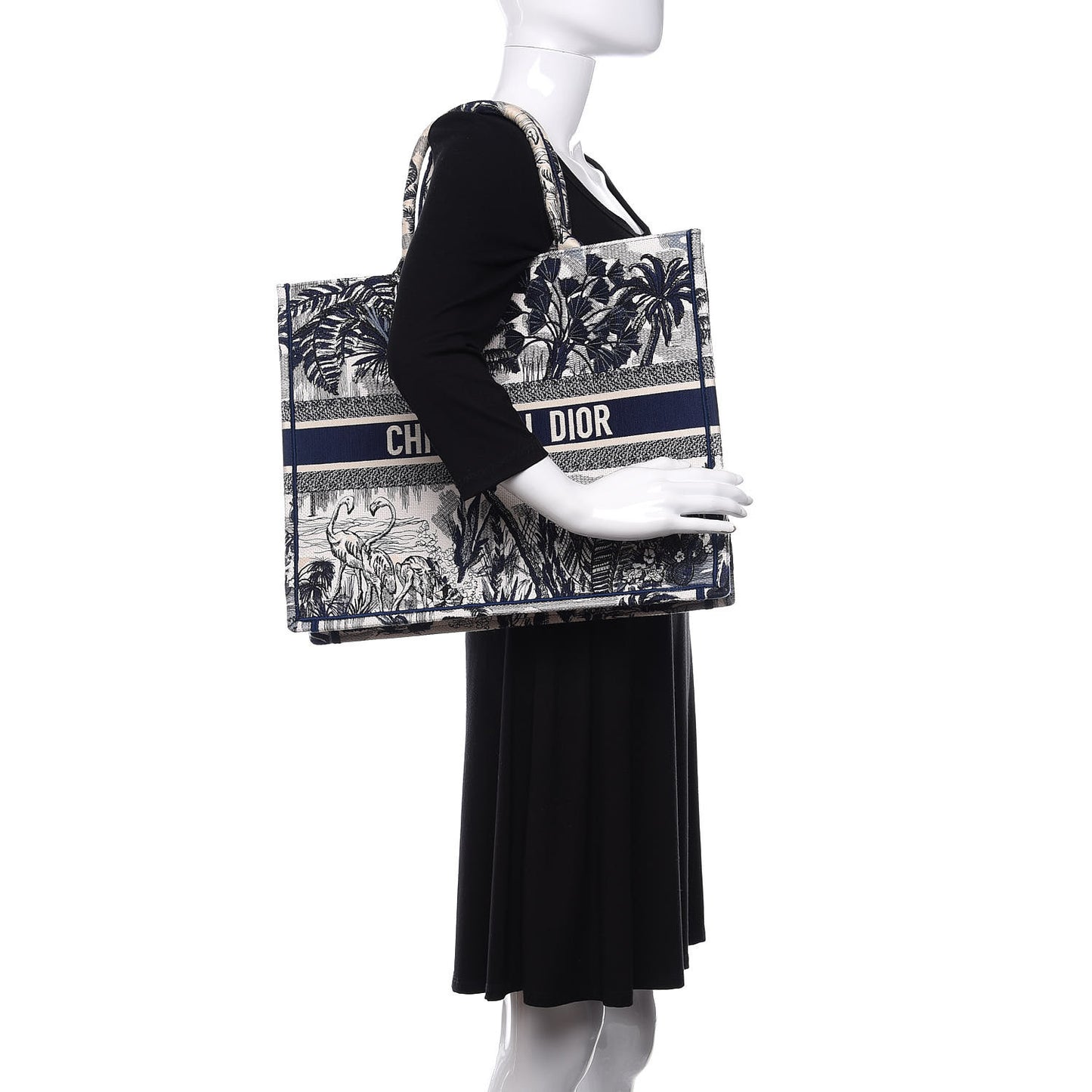 Canvas Embroidered Large Palm Tree Toile De Jouy Book Tote Blue