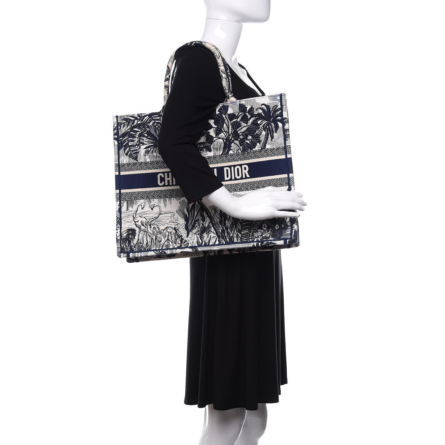 Christian Dior Canvas Embroidered Large Palm Tree Toile De Jouy Book Tote Blue 3 of 11