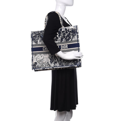 Christian Dior Canvas Embroidered Large Palm Tree Toile De Jouy Book Tote Blue 3 of 11