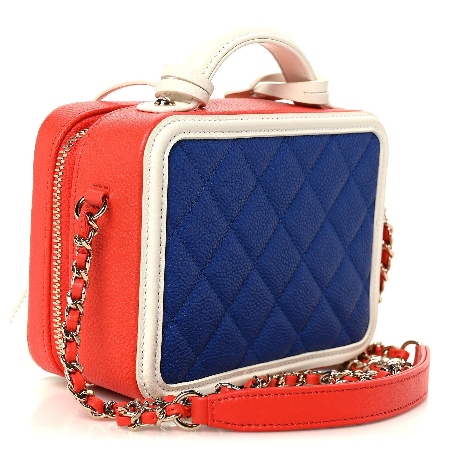 Chanel Caviar Quilted Small CC Filigree Vanity Case Blue White Red 3 of 11