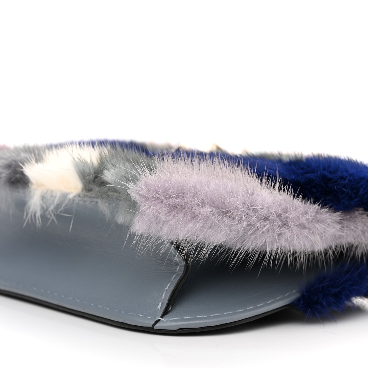Mink Fur Colorblock Small Glam Lock Rockstud Flap Multicolor