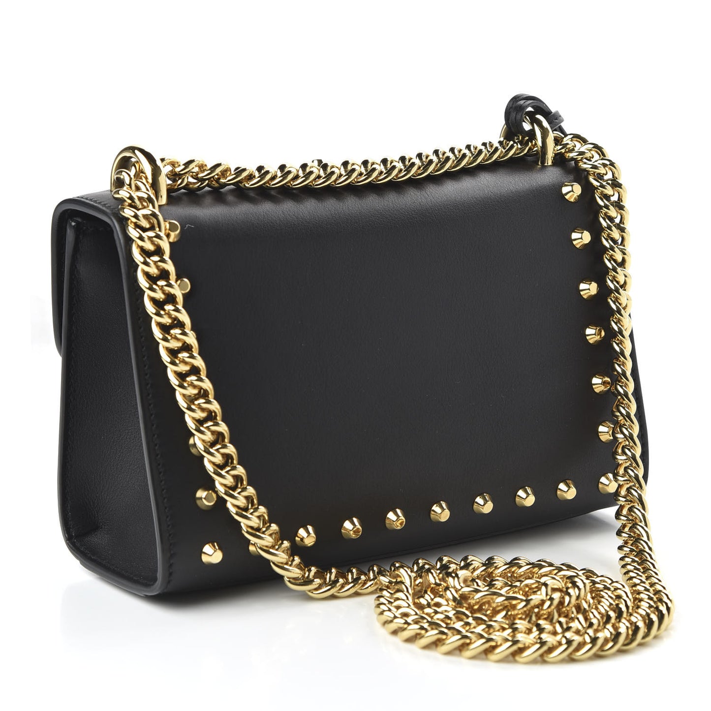 Calfskin Studded Small Padlock Shoulder Bag Black