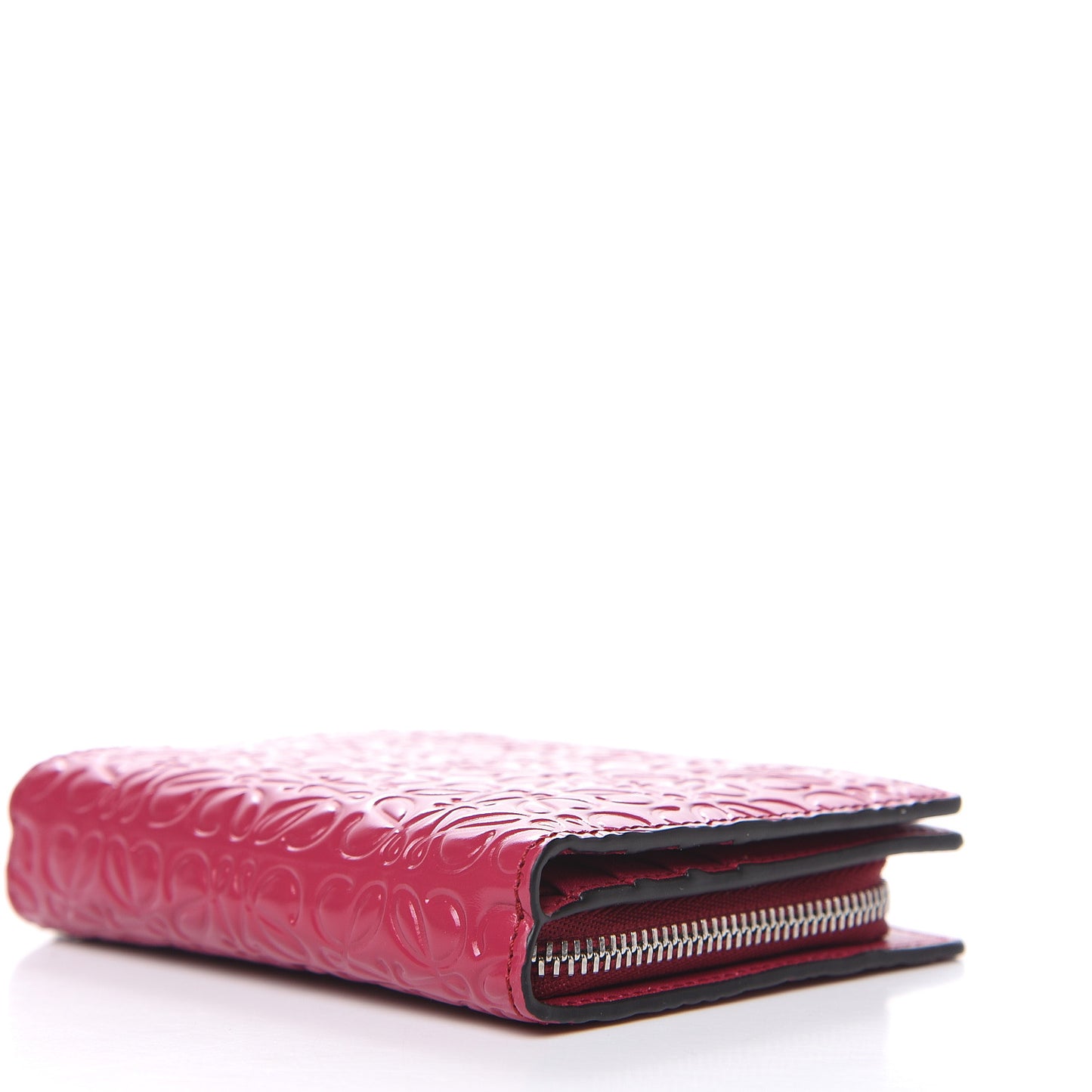 Calfskin Embossed Compact Zip Wallet Raspberry