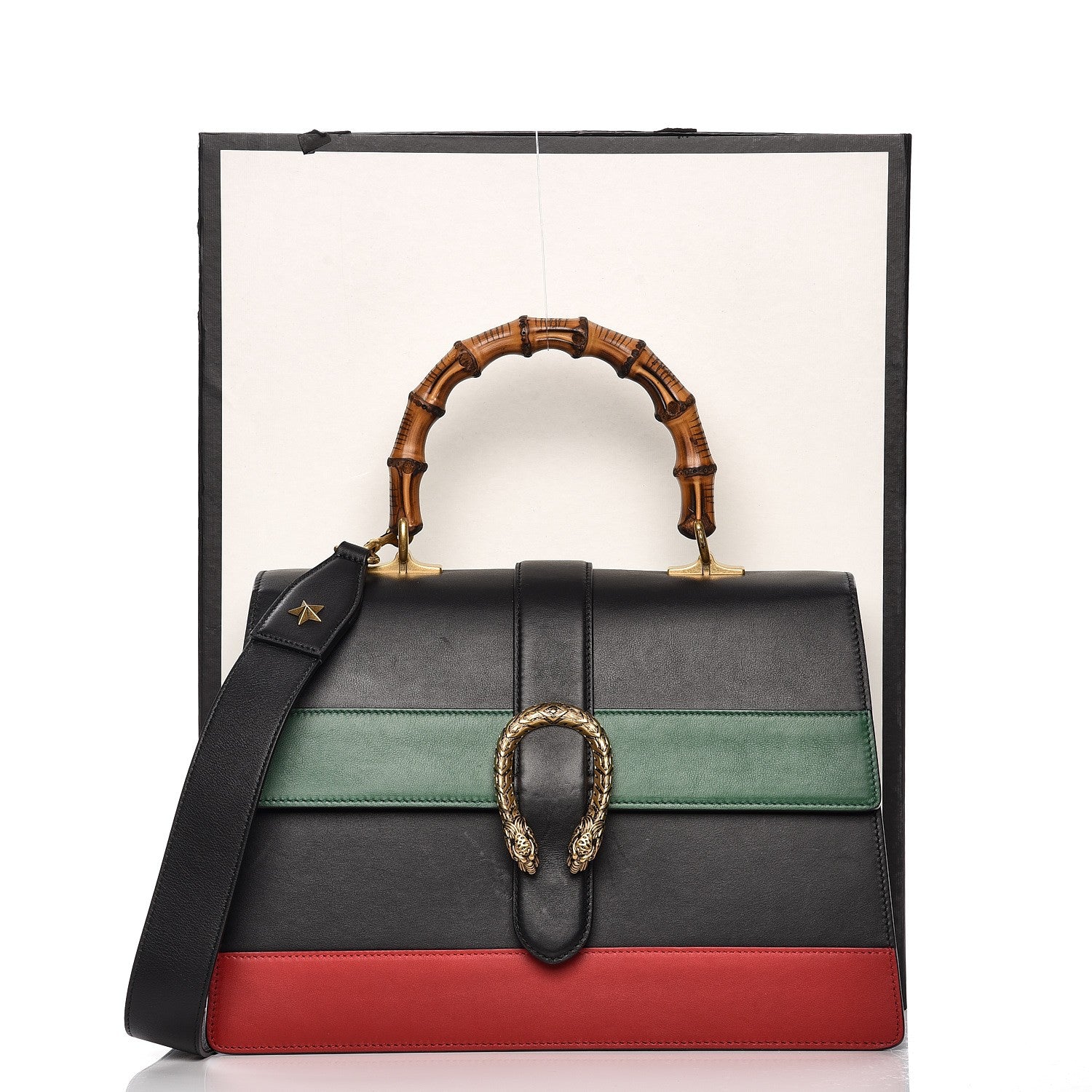 Gucci Calfskin Bamboo Web Large Dionysus Top Handle Bag Black Bright Evergreen Hibiscus Red 12 of 12