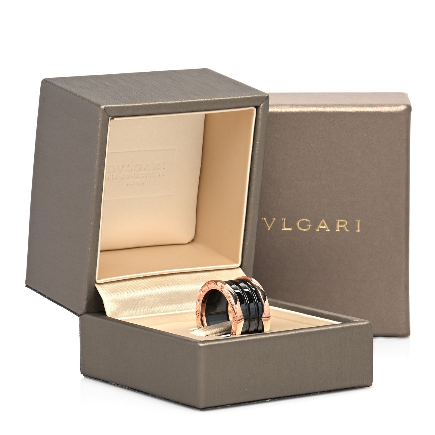 18K Rose Gold Black Ceramic B.Zero1 Four-Band Ring 51 5.75