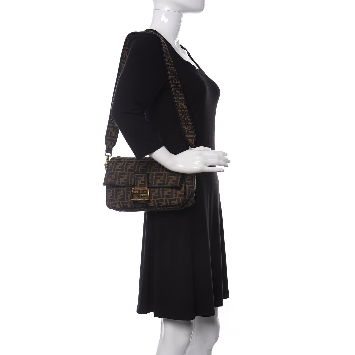 Fendi Fabric Jacquard FF 1974 Medium Baguette Tobacco Moro Black 2 of 11