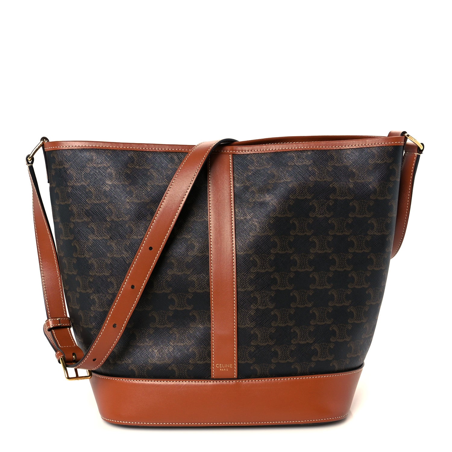 Celine Triomphe Canvas Calfskin Medium Bucket Bag Tan 1 of 11