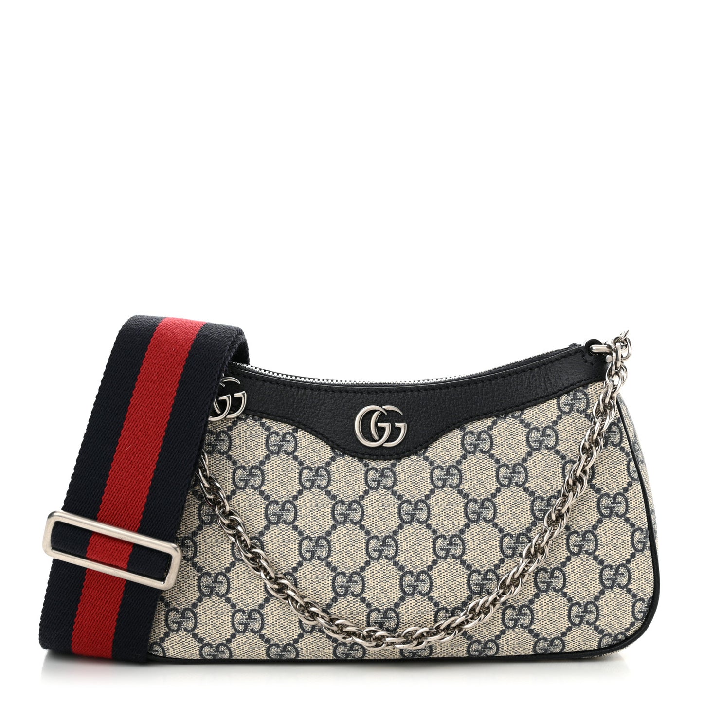 GG Supreme Monogram Textured Dollar Calfskin Web Small Ophidia GG Handbag Beige Blue