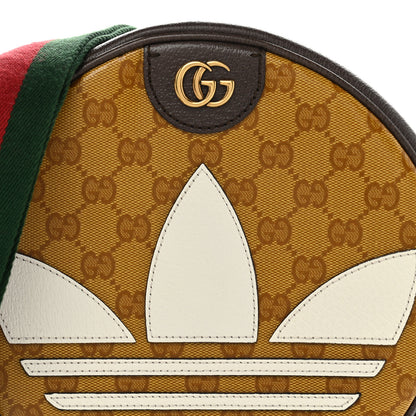 Gucci X ADIDAS Crystal Vintage Monogram Textured Dollar Calfskin Web Trefoil Small Ophidia Round Shoulder Bag Mid Natural Nut Off White New Acero 8 of 11