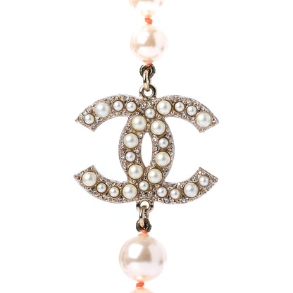 Chanel Pearl Crystal CC Long Necklace Gold Pearly White Orange 3 of 4
