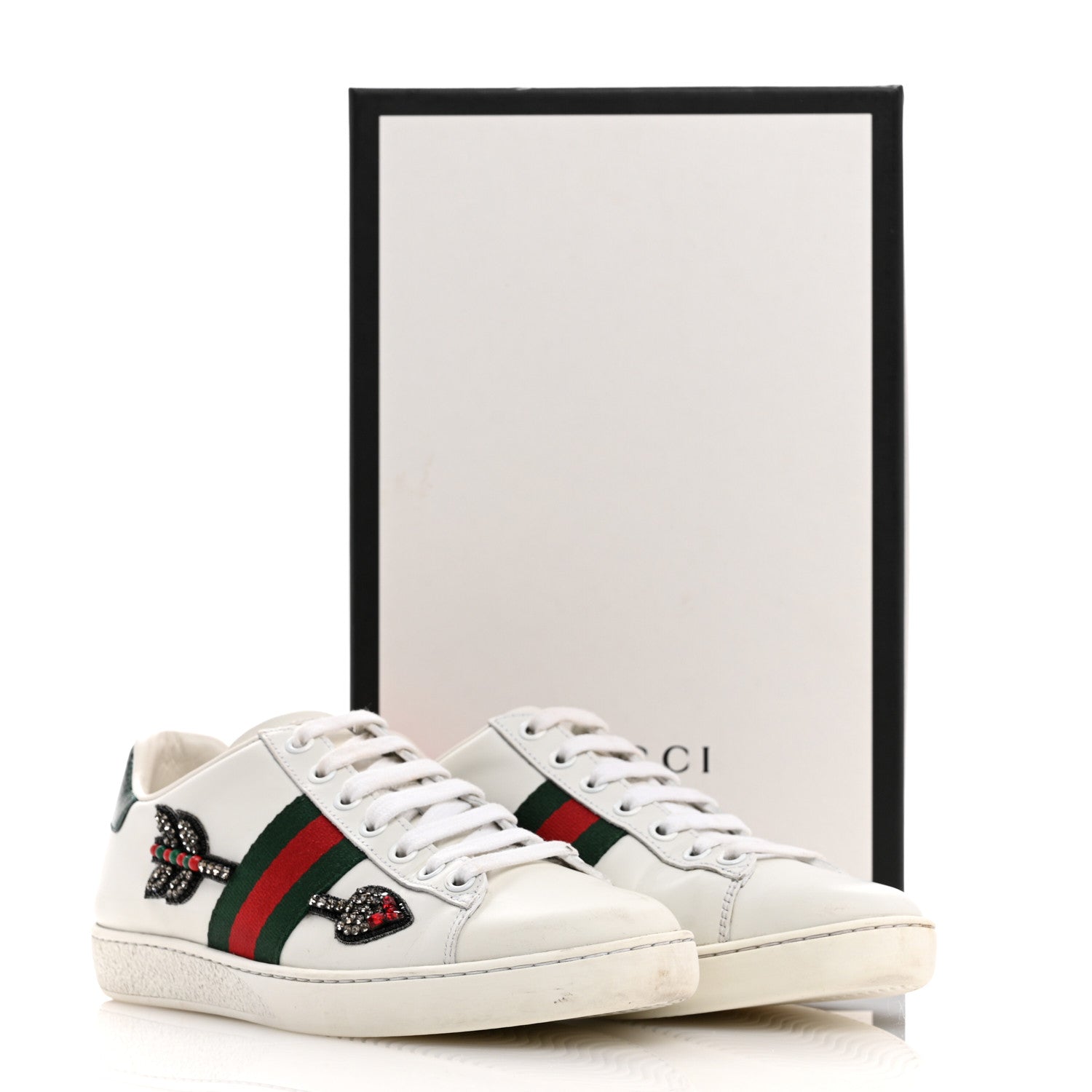 Gucci Calfskin Web Studded Womens Arrow Ace Sneakers 36.5 White 12 of 12