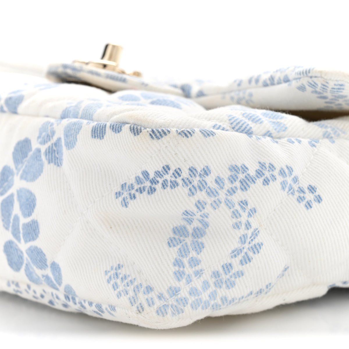 Chanel Printed Denim Coco Beach Quilted Small Single Flap Light Blue White 10 of 11