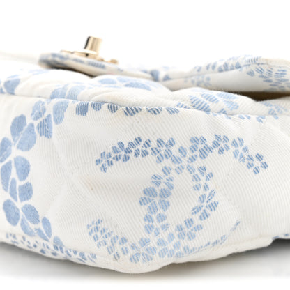 Chanel Printed Denim Coco Beach Quilted Small Single Flap Light Blue White 10 of 11