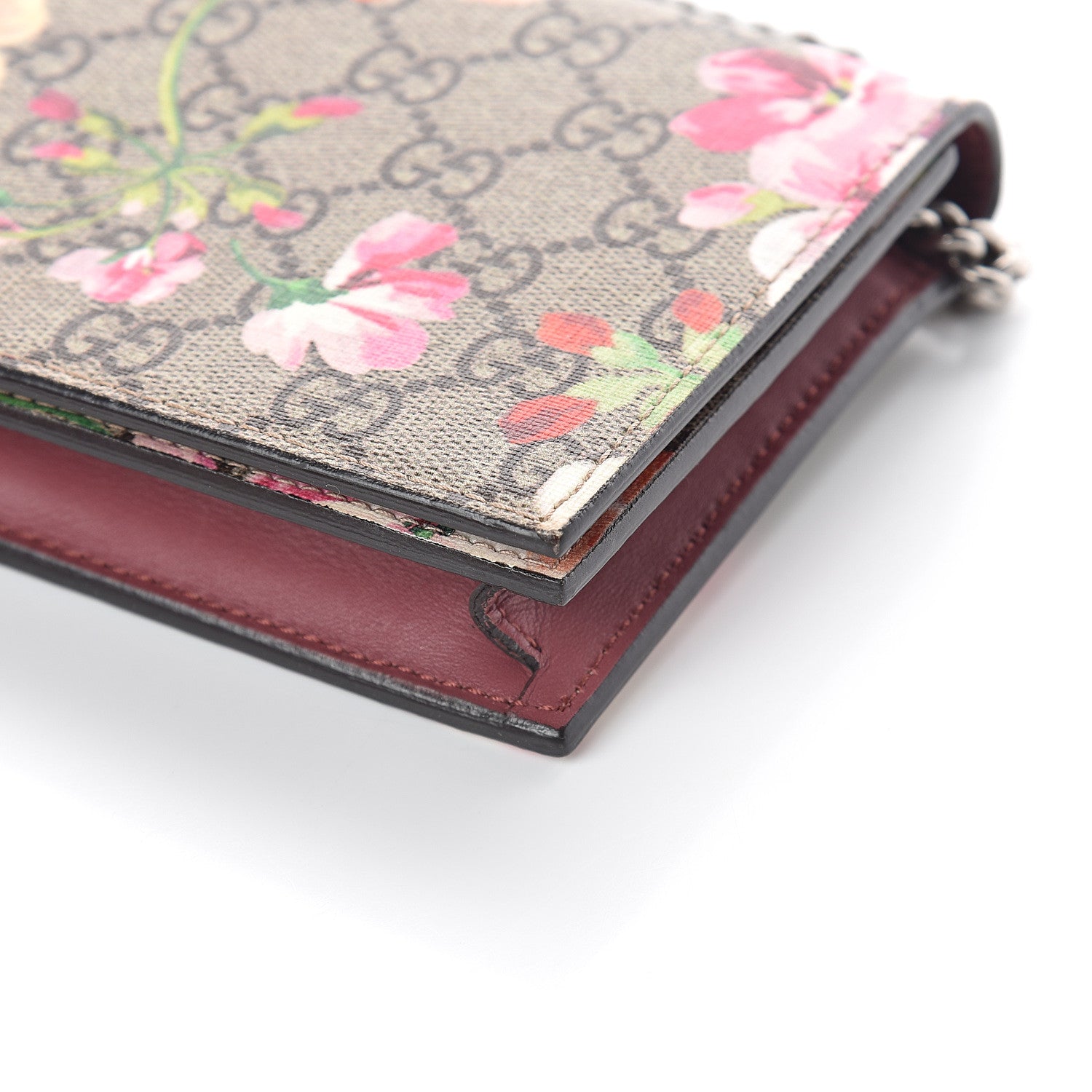 Gucci GG Supreme Monogram Blooms Chain Wallet Beige Multicolor Dry Rose 7 of 7