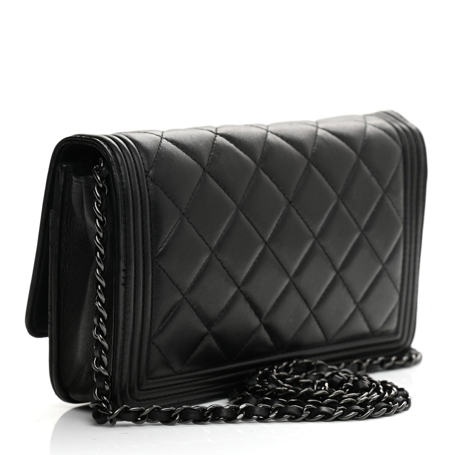 Calfskin Quilted Boy Wallet On Chain WOC Black