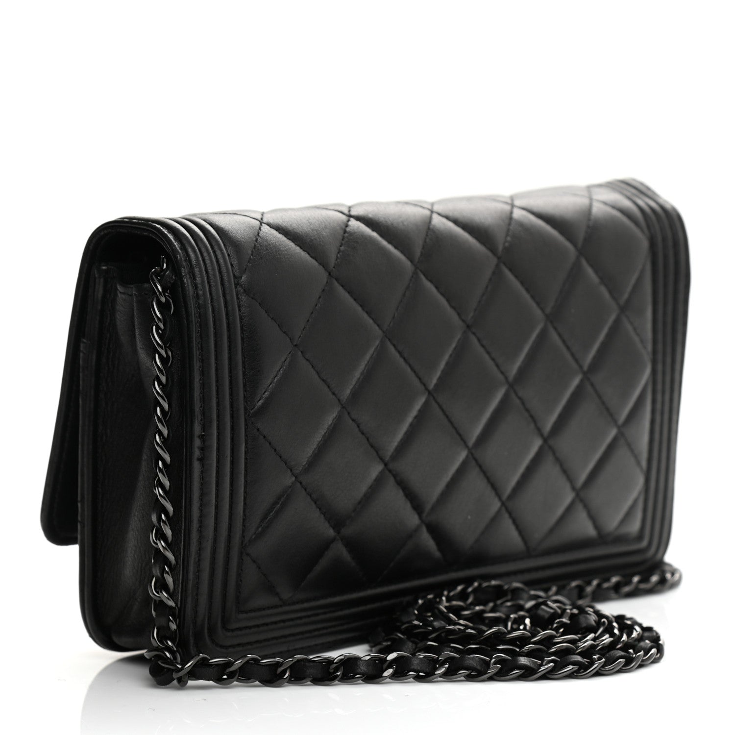 Chanel Calfskin Quilted Boy Wallet On Chain WOC Black 3 of 12