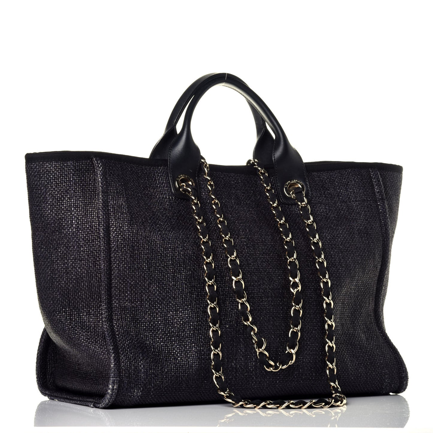 Woven Straw Raffia Large Deauville Tote Black