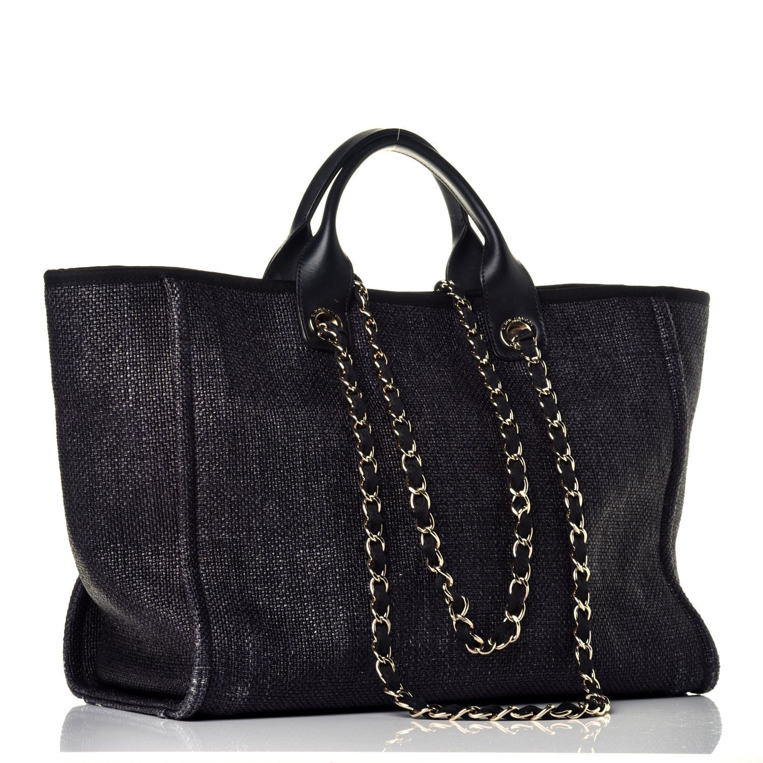 Chanel Woven Straw Raffia Large Deauville Tote Black 3 of 9