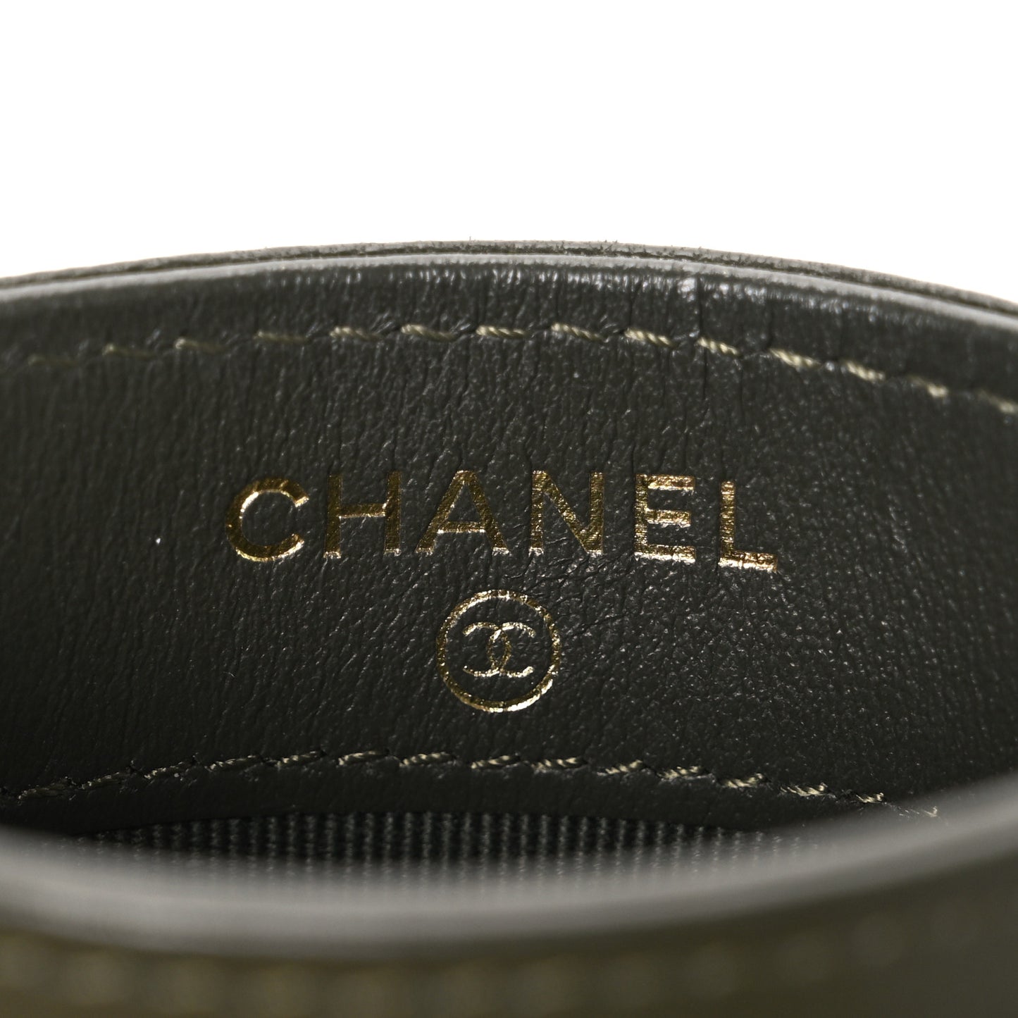 Lambskin Quilted Chanel 19 Card Holder Khaki