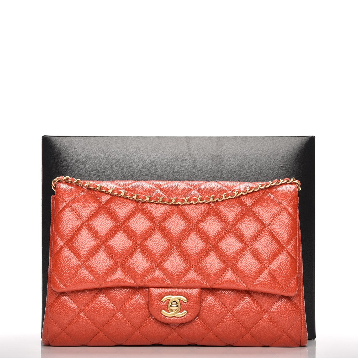 Chanel Caviar Quilted Clutch with Chain Flap Orange 8 of 8