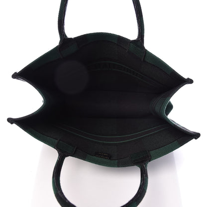 Christian Dior Canvas Embroidered Checkered Book Tote Black Green 5 of 11