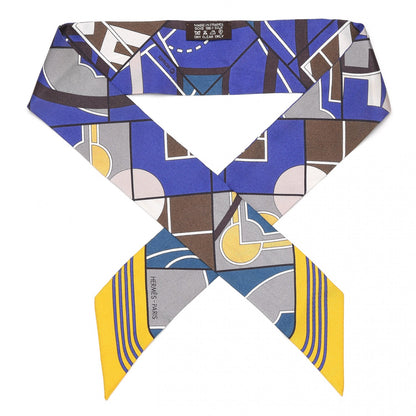Hermes Silk Sport Twilly Scarf Jaune D’Or Bleu Nuit Brun 1 of 4
