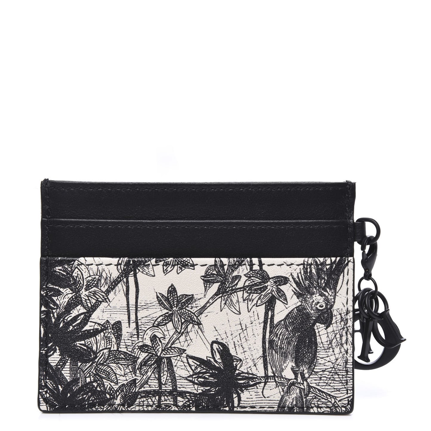 Calfskin Toile de Jouy Carnivora Card Holder Black White