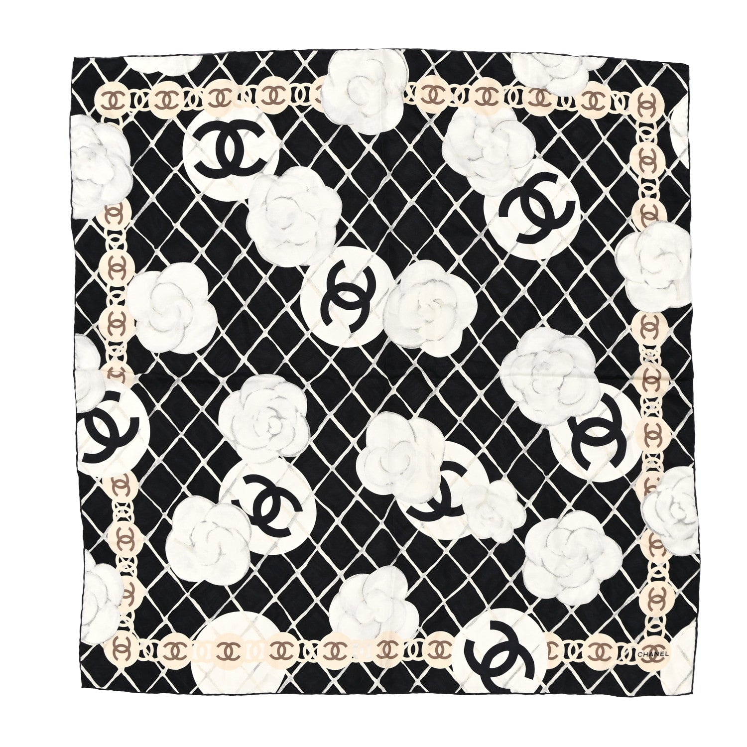Chanel Silk Camellia CC Square Scarf Black 1 of 10