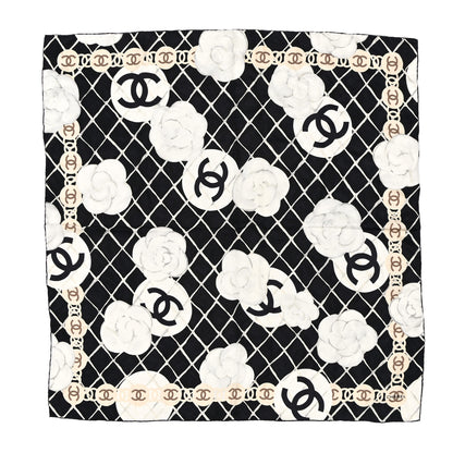 Chanel Silk Camellia CC Square Scarf Black 1 of 10