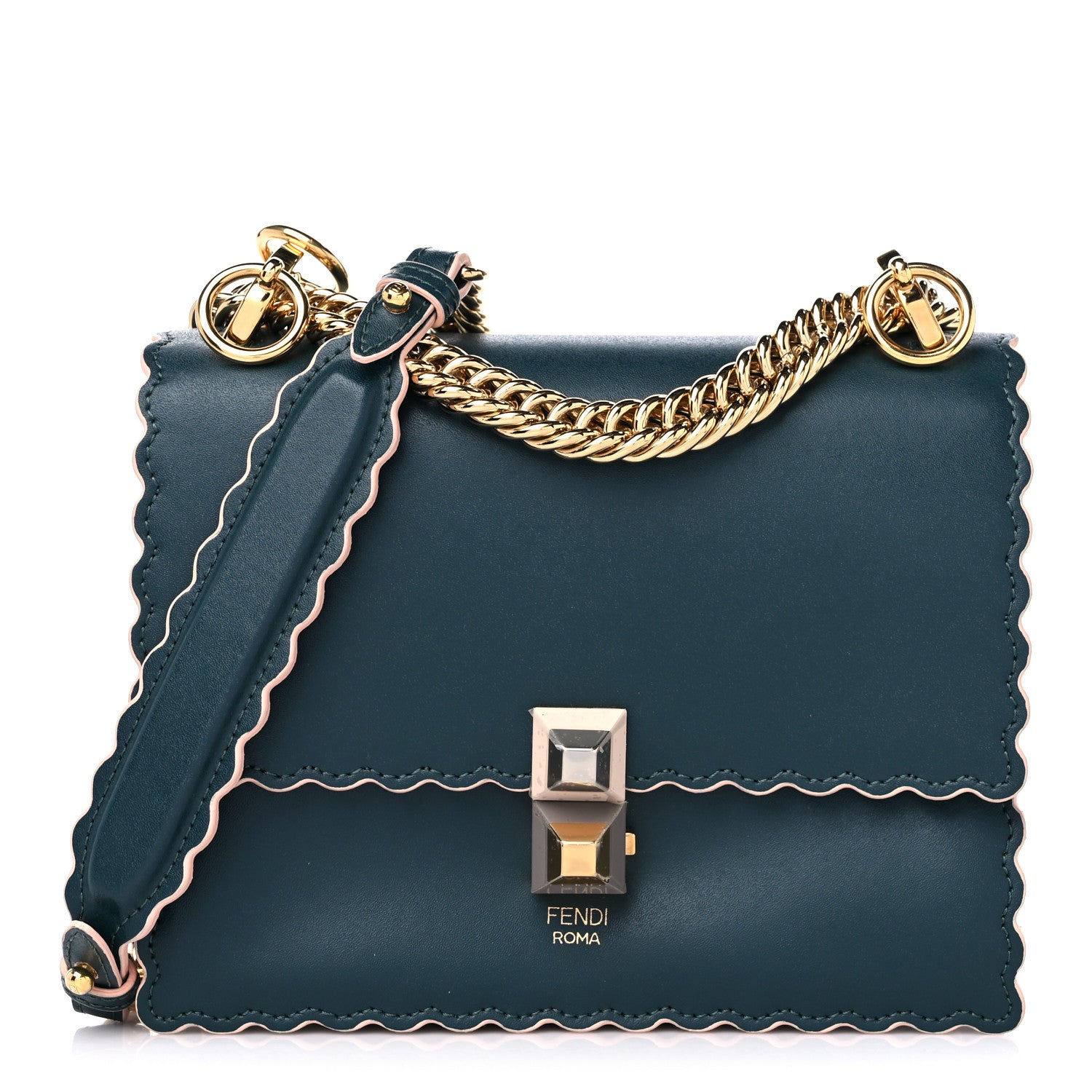 Fendi Vitello Liberty Scalloped Studded Small Kan I Shoulder Bag Amazzonia 1 of 9