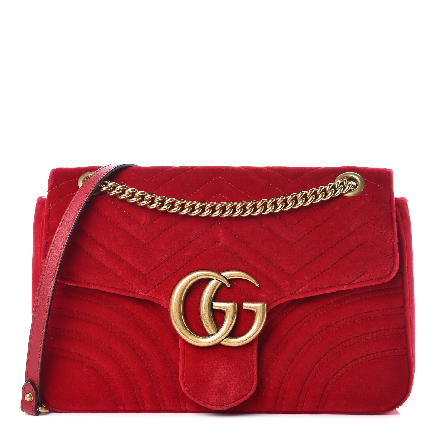 Velvet Matelasse Medium GG Marmont Shoulder Bag Hibiscus Red