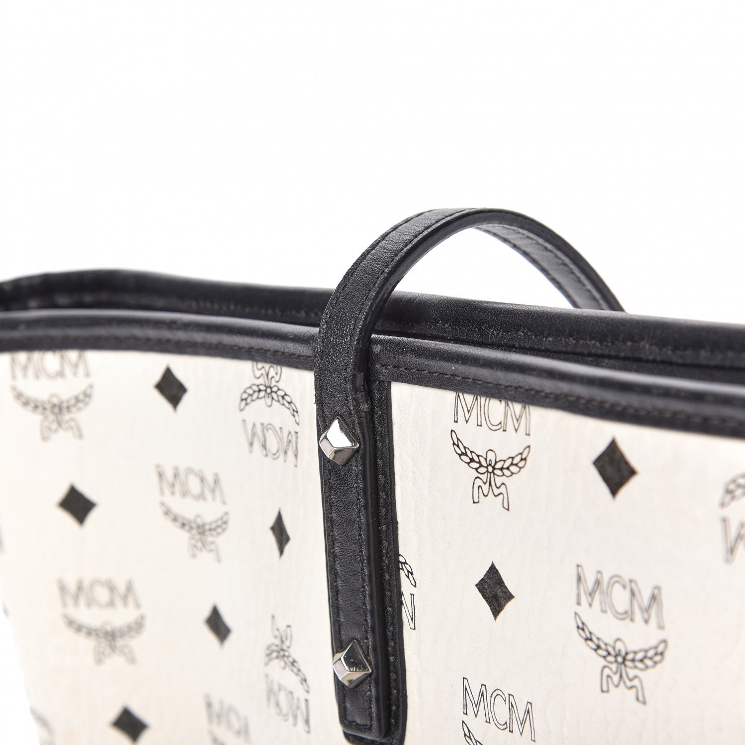 MCM Visetos Medium Anya Zip Top Shopper Tote White 15 of 17