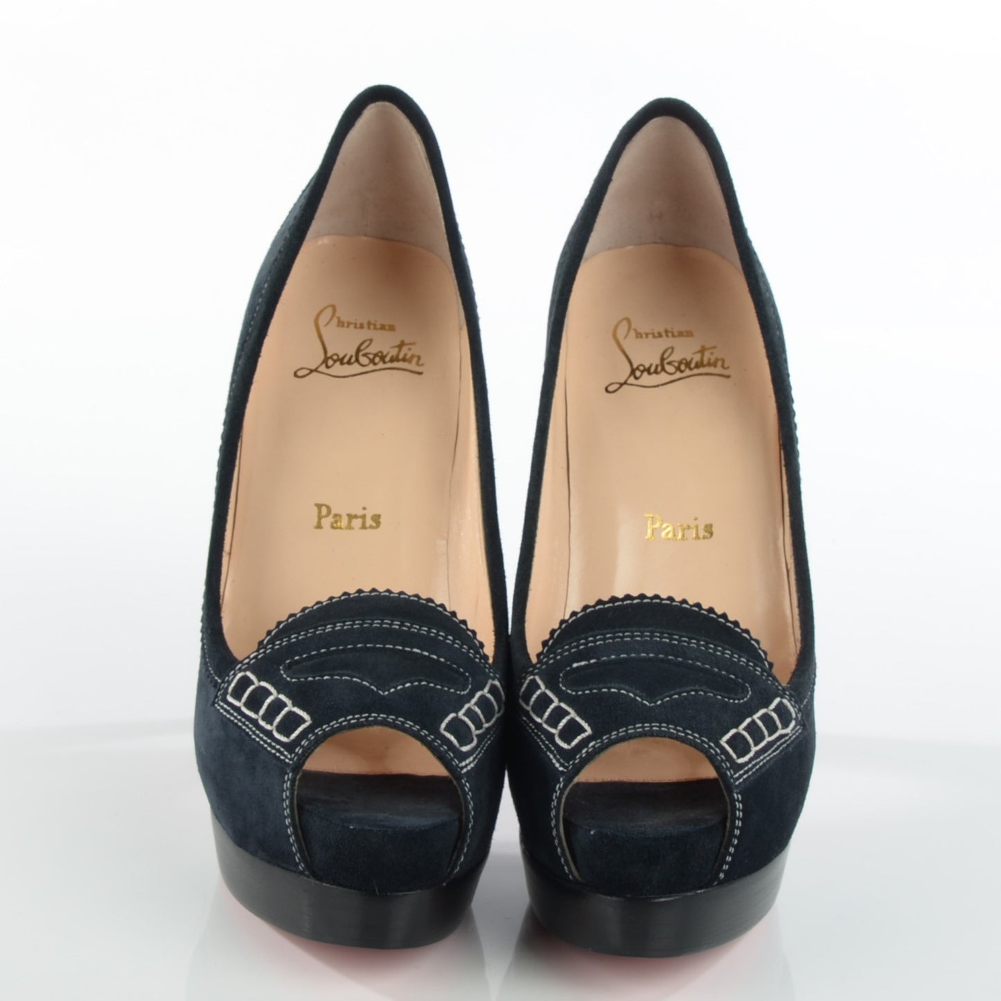 Suede Peniche Platform Peep Toe Pumps 38 Navy