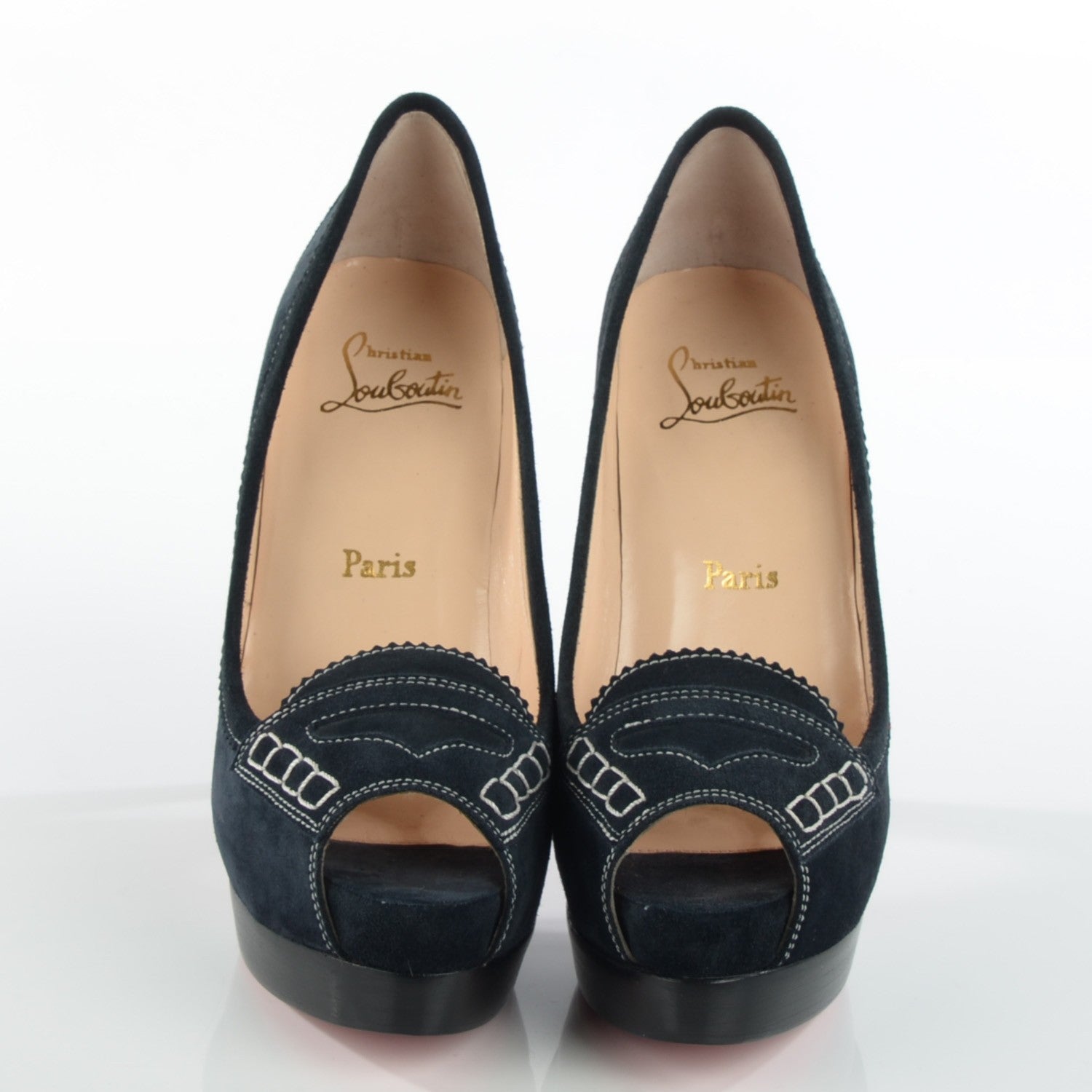 Christian Louboutin Suede Peniche Platform Peep Toe Pumps 38 Navy 2 of 9