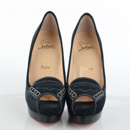 Christian Louboutin Suede Peniche Platform Peep Toe Pumps 38 Navy 2 of 9