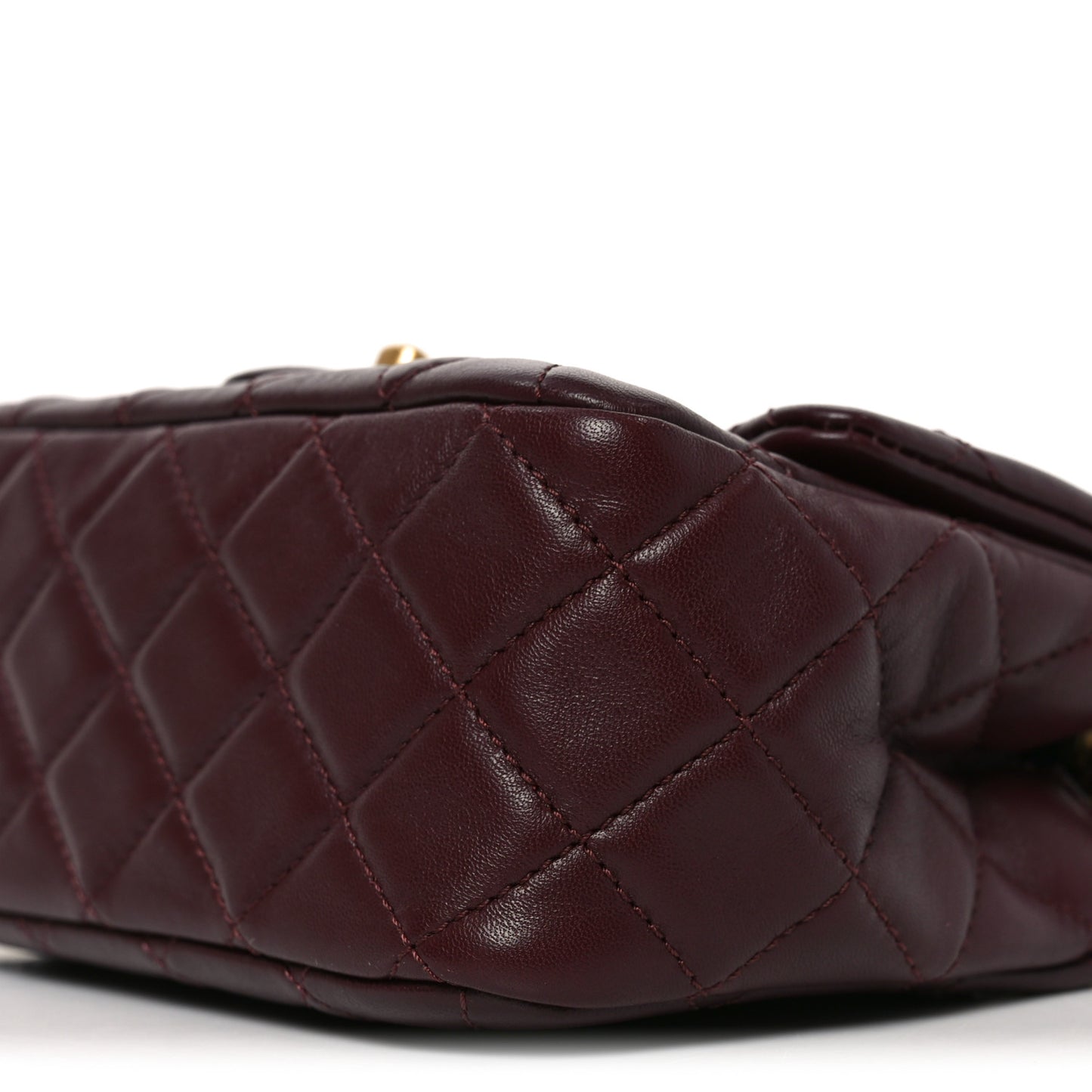Lambskin Quilted Mini Pearl Crush Flap Burgundy