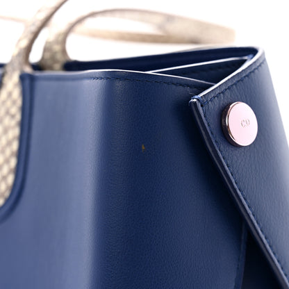 Christian Dior Calfskin Snakeskin Handle Large Addict Shopping Tote Blue 15 of 15
