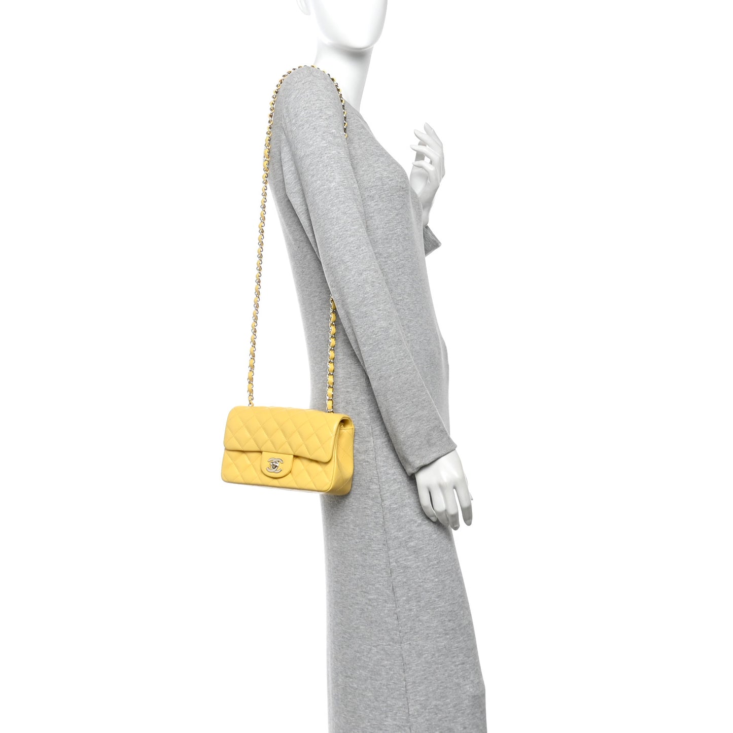Lambskin Quilted Mini Rectangular Flap Yellow