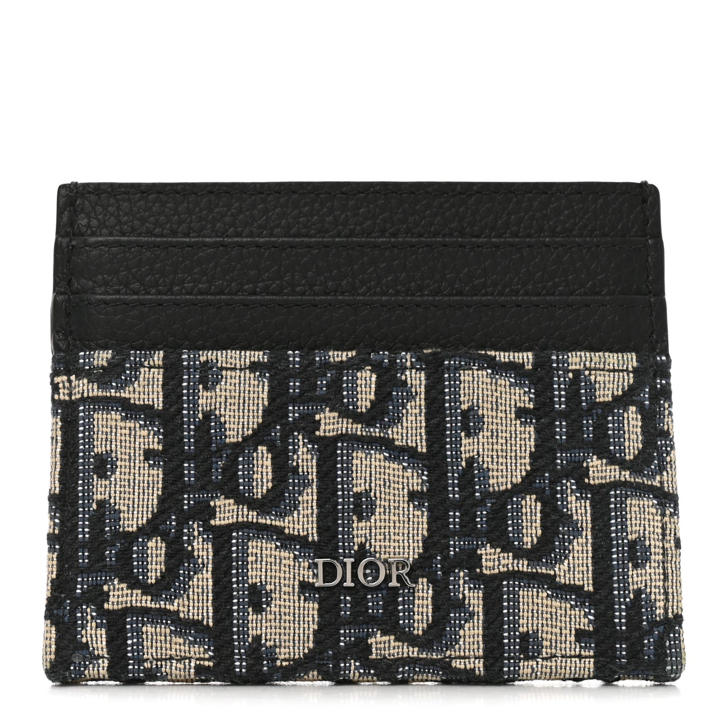 Grained Calfskin Oblique Card Holder Black