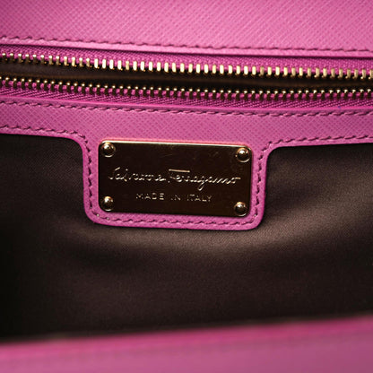 Salvatore Ferragamo Printed Calfskin Vara Bow Chain Flap Crossbody Fuchsia 8 of 13