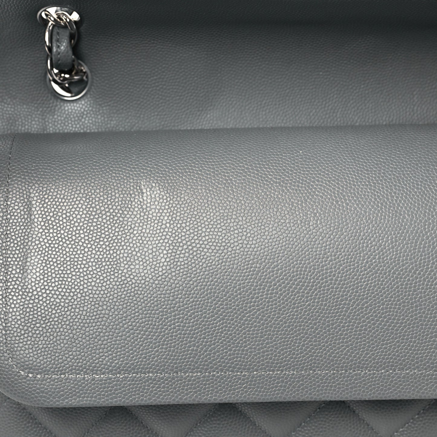 Caviar Quilted Jumbo Double Flap Grey