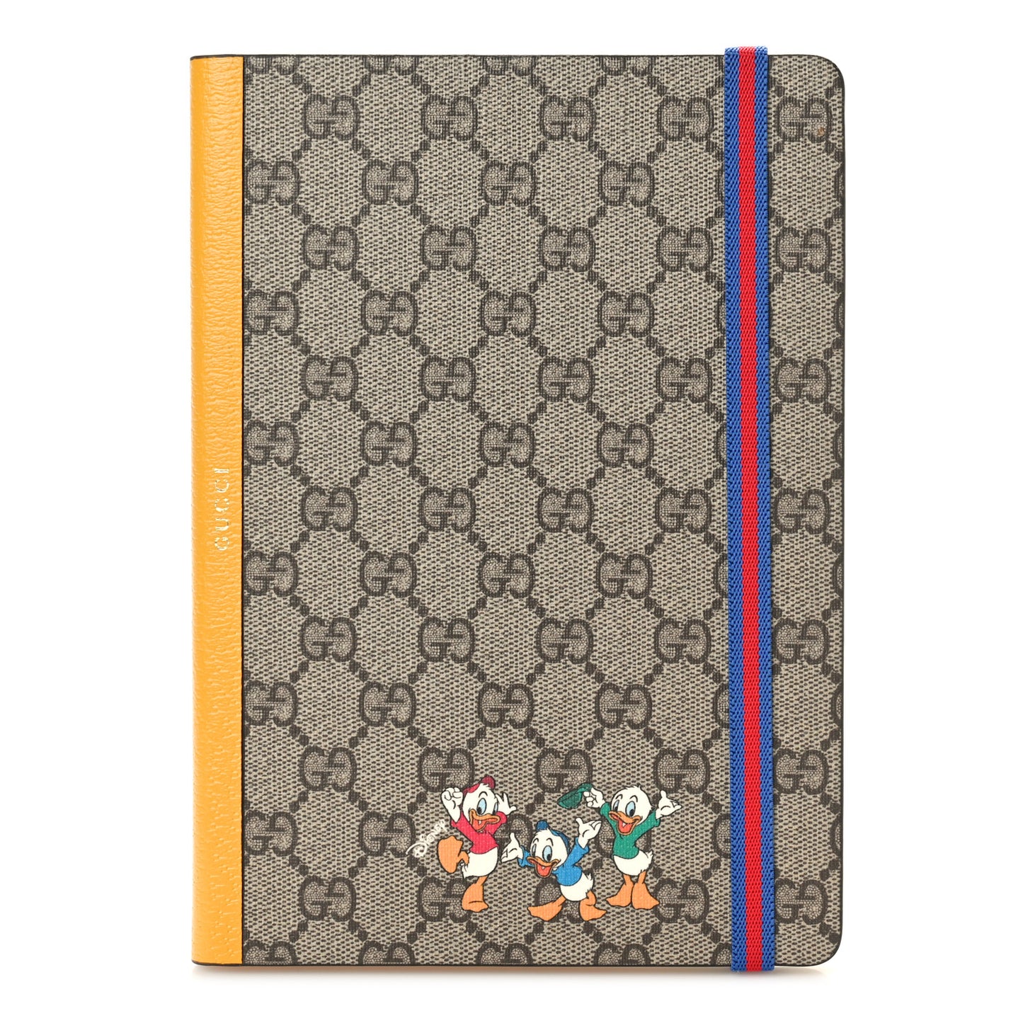 X DISNEY GG Supreme Monogram Textured Dollar Calfskin Donald Duck Notebook Beige Ebony Yellow