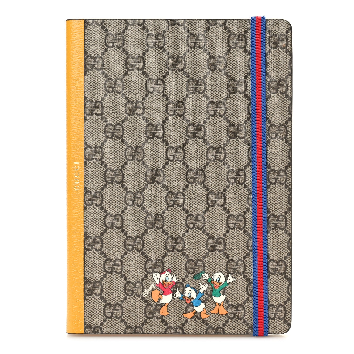 Gucci X DISNEY GG Supreme Monogram Textured Dollar Calfskin Donald Duck Notebook Beige Ebony Yellow 1 of 7