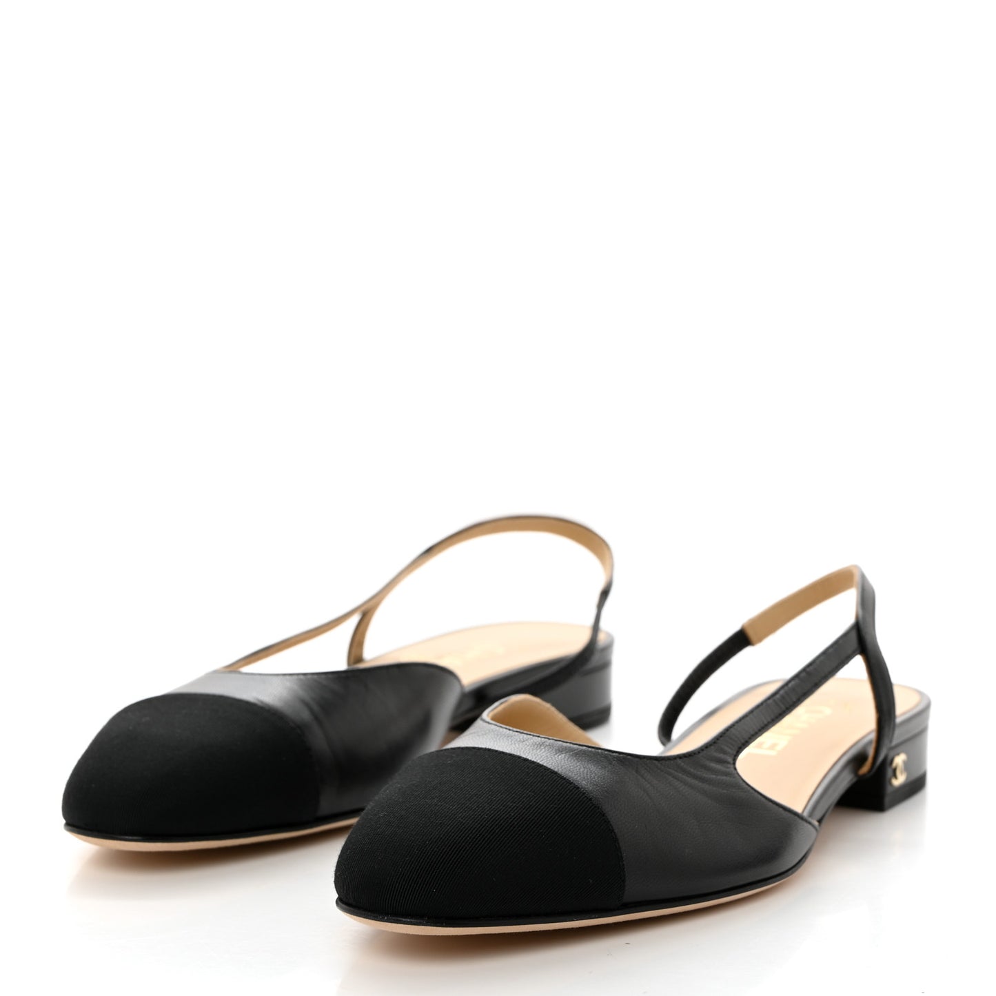Goatskin Grosgrain CC Slingback Flats 38.5 Black