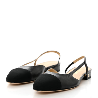 Chanel Goatskin Grosgrain CC Slingback Flats 38.5 Black 3 of 9